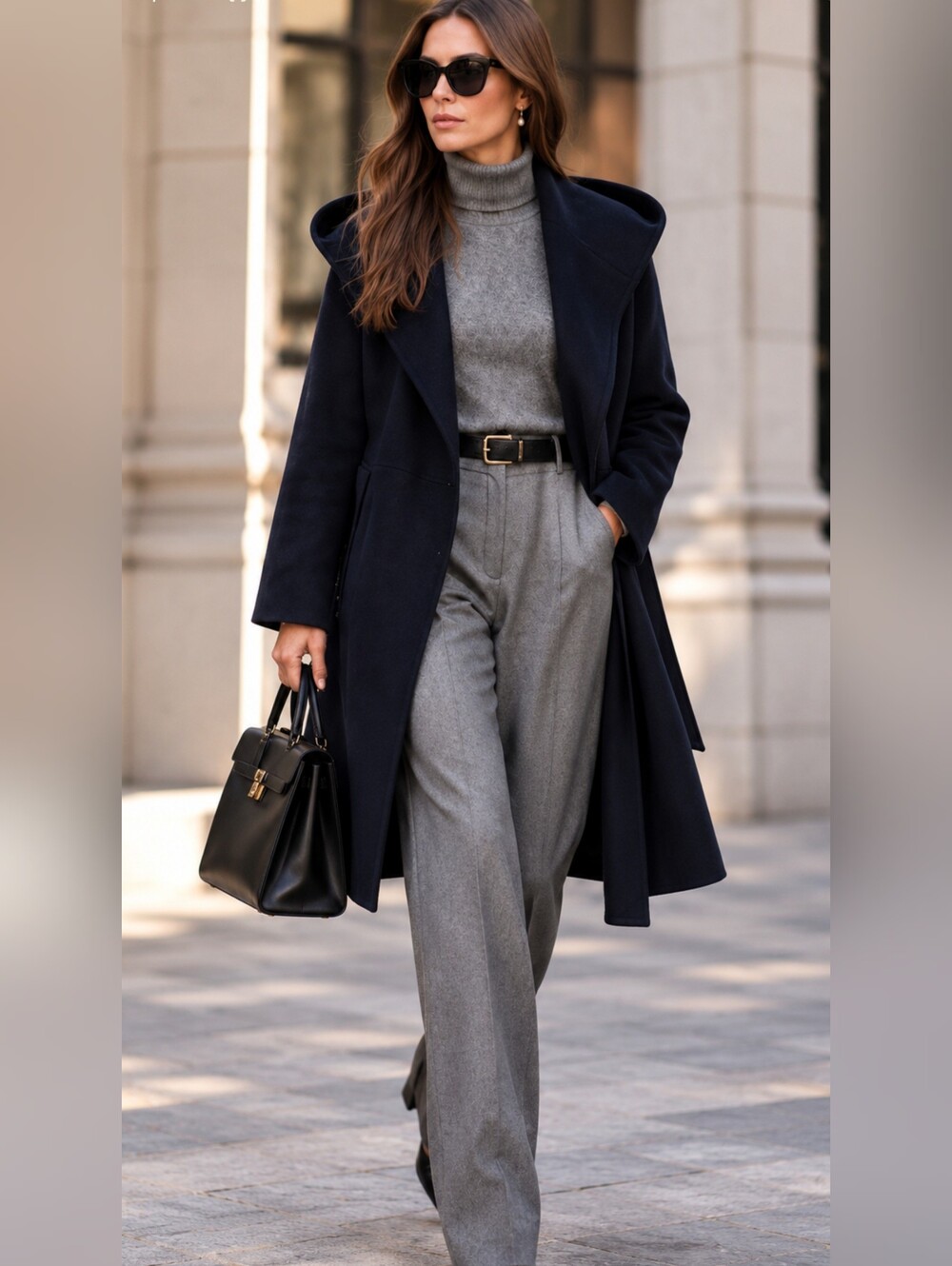 Max Mara Studio Navy Blue Cashmere Silk Wool Hooded Wrap Coat – Size L